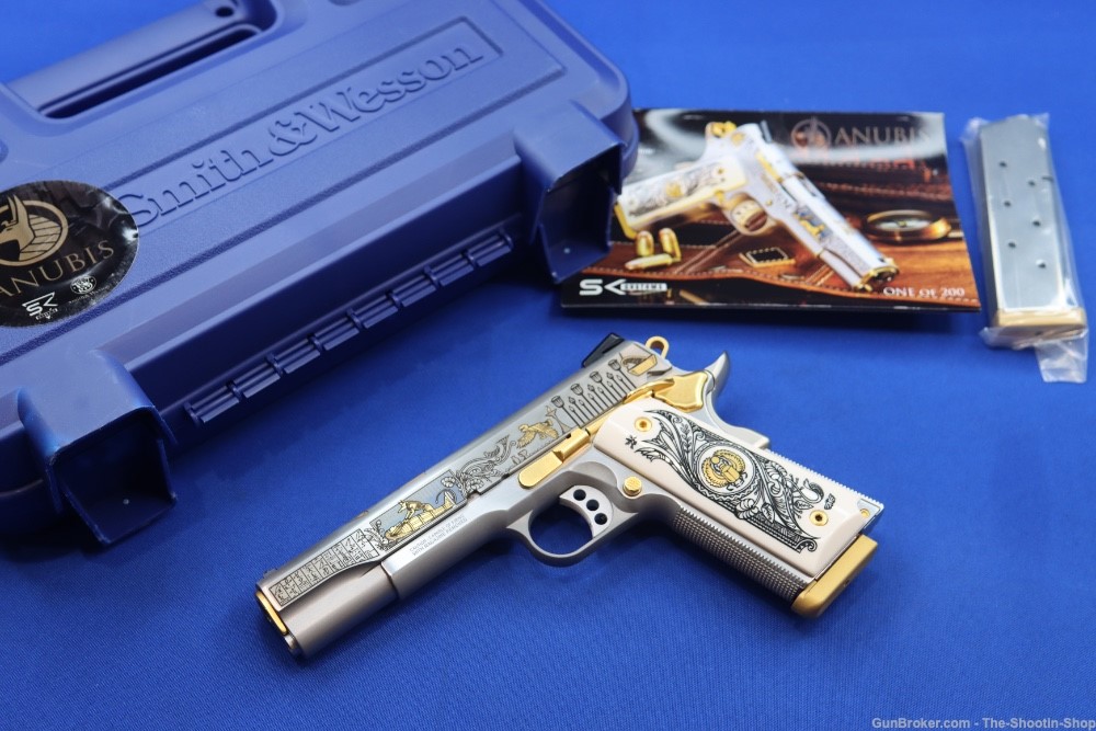 SMITH & WESSON Model 1911 Pistol ANUBIS GODS OF EGYPT GOLD ENGRAVED 45ACP-img-0