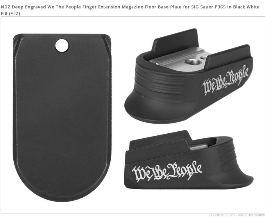 NDZ Sig P365 Magazine Finger Extension We The People - White Fill-img-2