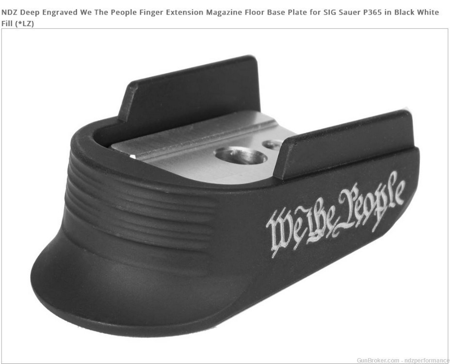 NDZ Sig P365 Magazine Finger Extension We The People - White Fill-img-0