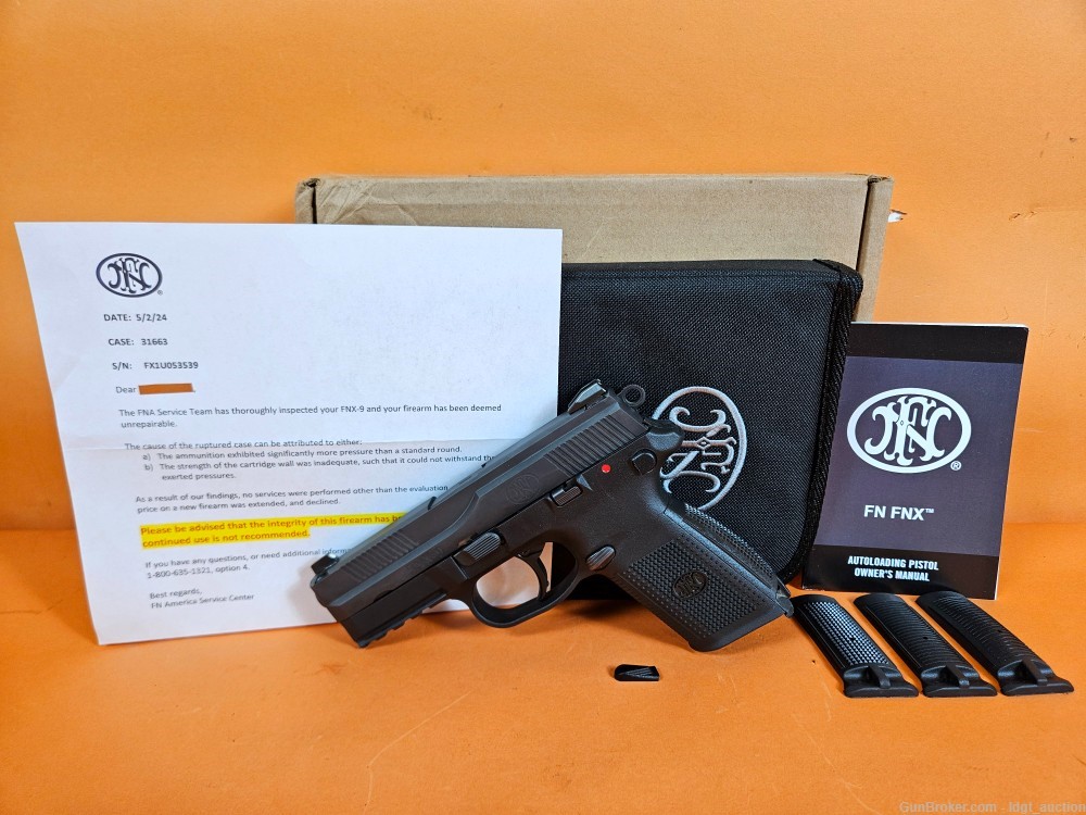 FN Herstal FNX-9 9mm Pistol FOR PARTS ONLY W/ Box, Manual, Magazine FNH USA-img-0
