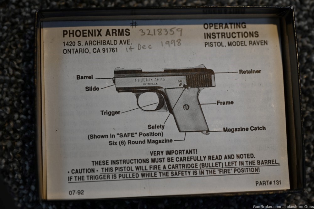 Phoenix Arms Raven Model 25 25acp with box pistol-img-9