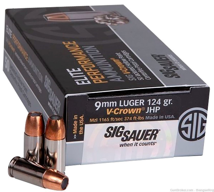 100 Rds Sig Sauer 9mm Pistol Ammo 124 Gr JHP Personal Defense HOLLOW POINT-img-0