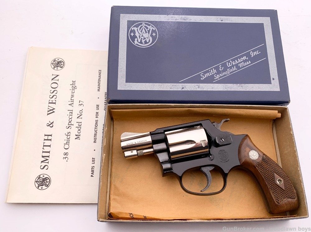 S&W 2" NICKEL/BLUE PINTO MODEL 37 CHIEFS SPECIAL AIRWEIGHT FACTORY LETTER-img-0
