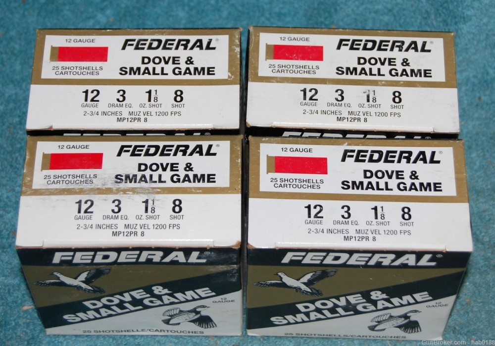 4 Full Boxes of Federal Dove & Small Game 12 Gauge Shotgun Shells 2 3/4" #8-img-0