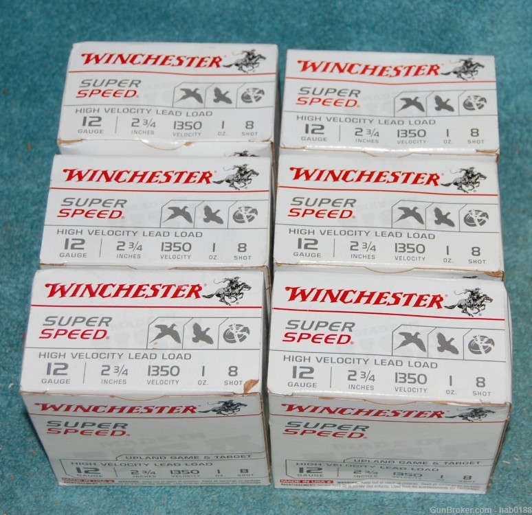 6 Full Boxes Winchester Super Speed 12 Ga High Velocity 2 3/4" #8 Shot-img-0