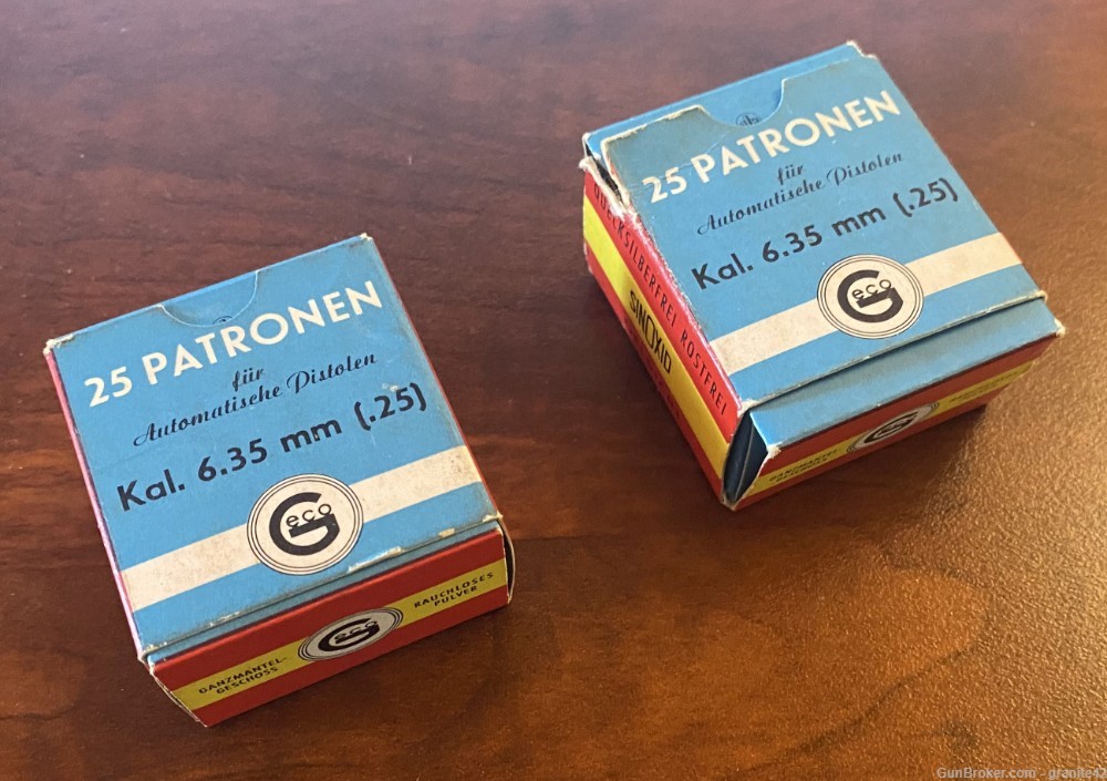 Vintage .25 / 6.35 ammo - Geco  Patronen - 2 Boxes - 17 rounds + 25 rounds-img-1
