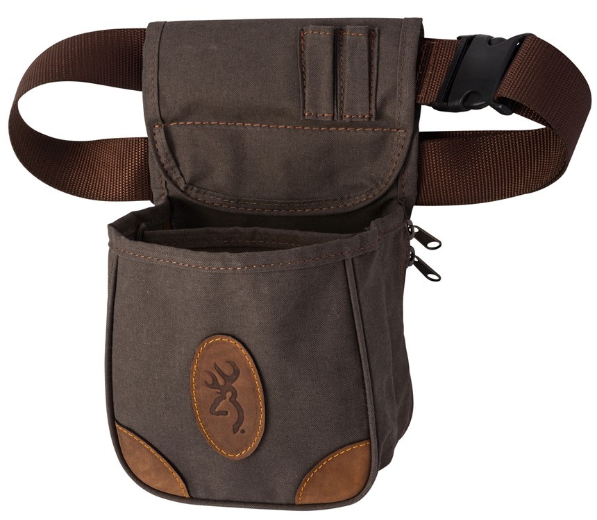Browning Lona Shell Pouch Flint Canvas Body w/Brown Leather Accents Adjusta-img-0