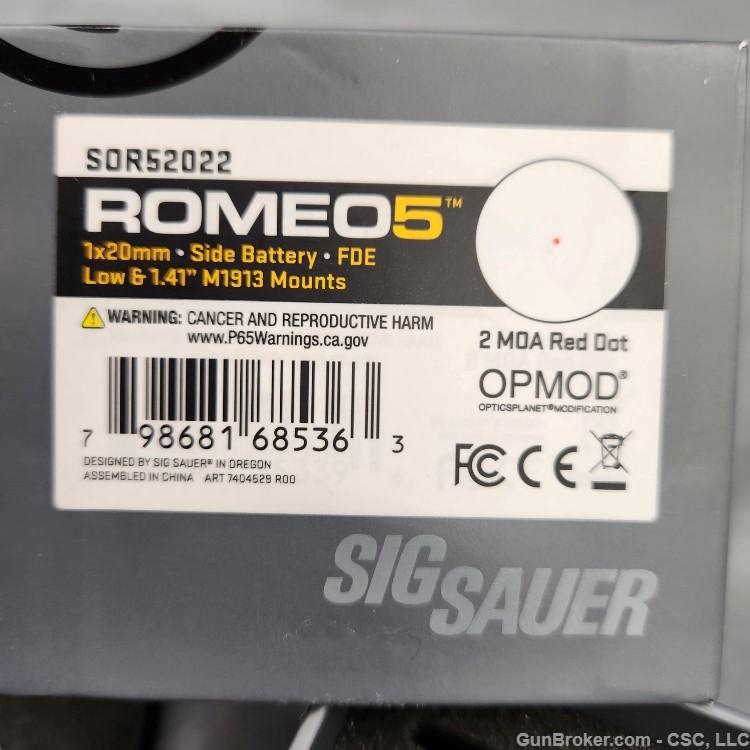 Sig Sauer Romeo5 red dot optic FDE Opmod 1x20mm-img-8