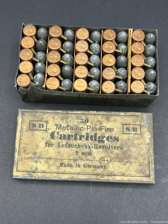 7mm PINFIRE Ammo - Lefaucheux France - 1800s Pin Fire - SB 7 mm Germany-img-0