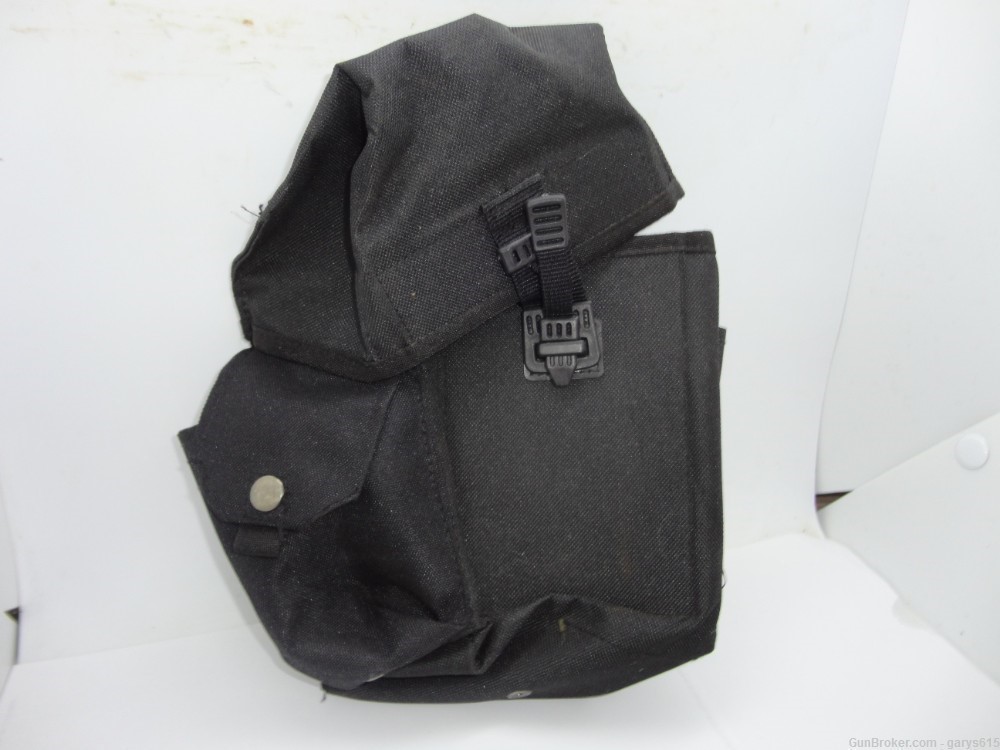 Black Cordura Pouch with side pouch, tactical belt metal straps on back-img-0