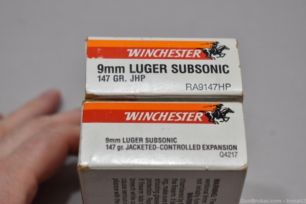 2 Boxes 100 Rds Winchester 9mm Subsonic 147 G Jacketed Controlled Expansion-img-0