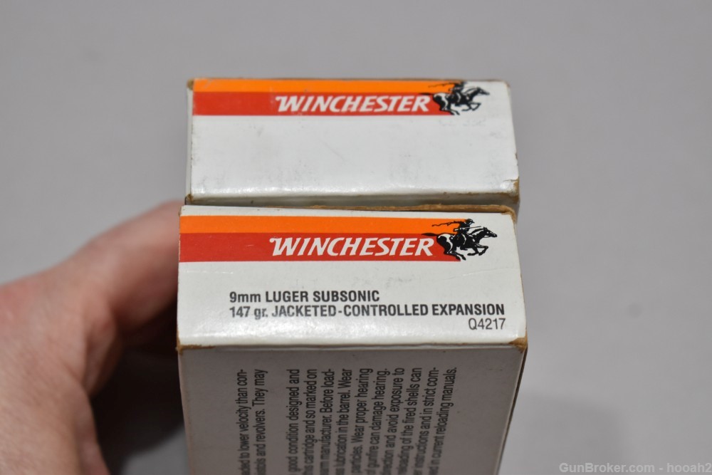 2 Boxes 100 Rds Winchester 9mm Subsonic 147 G Jacketed Controlled Expansion-img-2