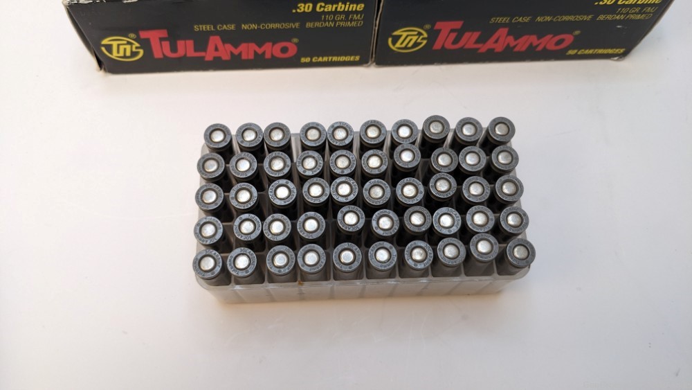 TulAmmo .30 Carbine 110 Gr. FMJ - 250 Steel Cased Rounds-img-1