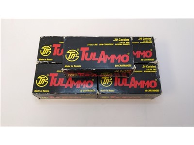 TulAmmo .30 Carbine 110 Gr. FMJ - 250 Steel Cased Rounds