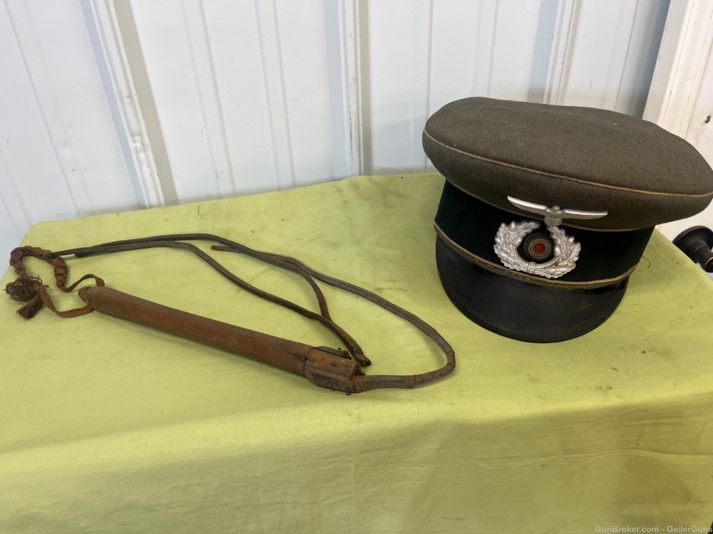 Original WWII German Army Officer Visor Infantry Cap & Uniform Whip-img-0
