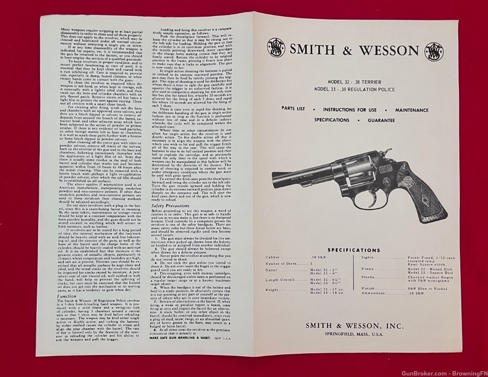 Vintage Smith & Wesson Model 32 33 Owners Instruction Manual S&W Terrier 38-img-2