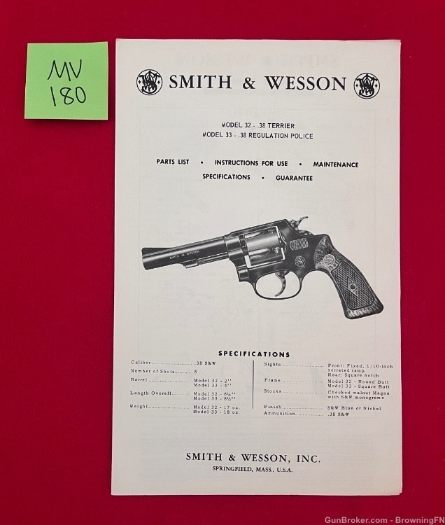 Vintage Smith & Wesson Model 32 33 Owners Instruction Manual S&W Terrier 38-img-0