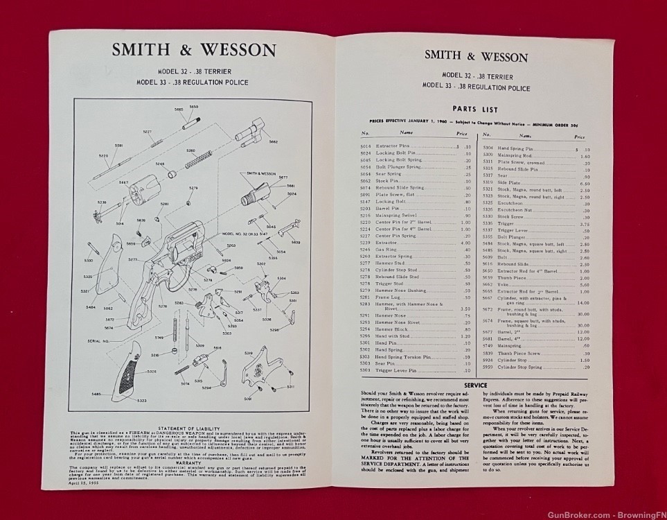 Vintage Smith & Wesson Model 32 33 Owners Instruction Manual S&W Terrier 38-img-1