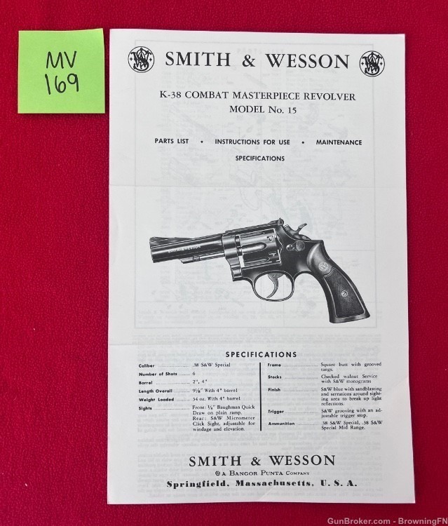 Vintage Smith & Wesson S&W Model 15 Owners Instruction Manual .38 Combat-img-0