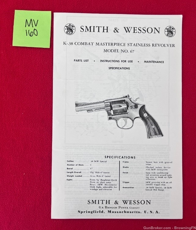Smith & Wesson S&W Model 67 Owners Instruction Manual .38 Stainless Steel-img-0
