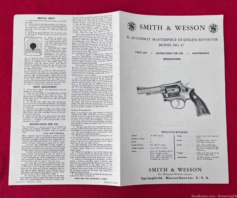 Smith & Wesson S&W Model 67 Owners Instruction Manual .38 Stainless Steel-img-2