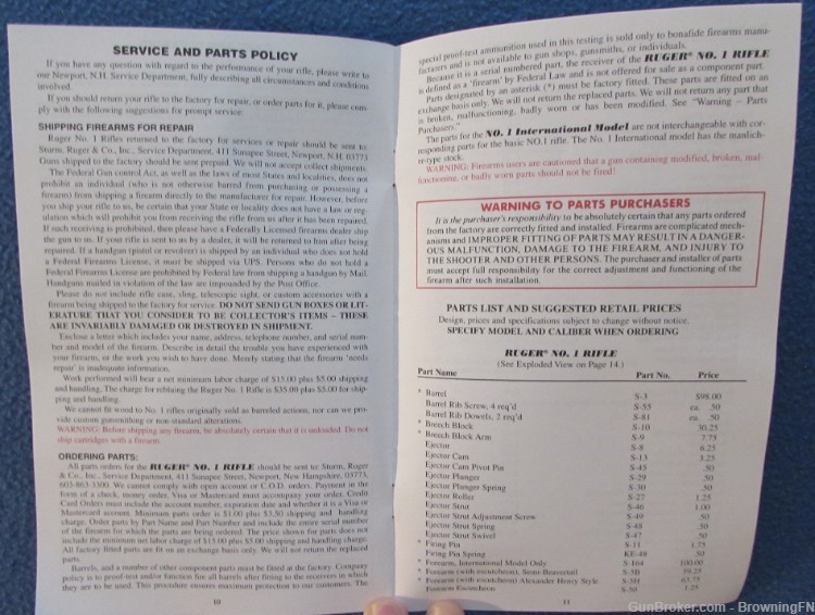 Vintage Ruger Number # 1 Owners Instruction Manual Single Shot 1991-img-1