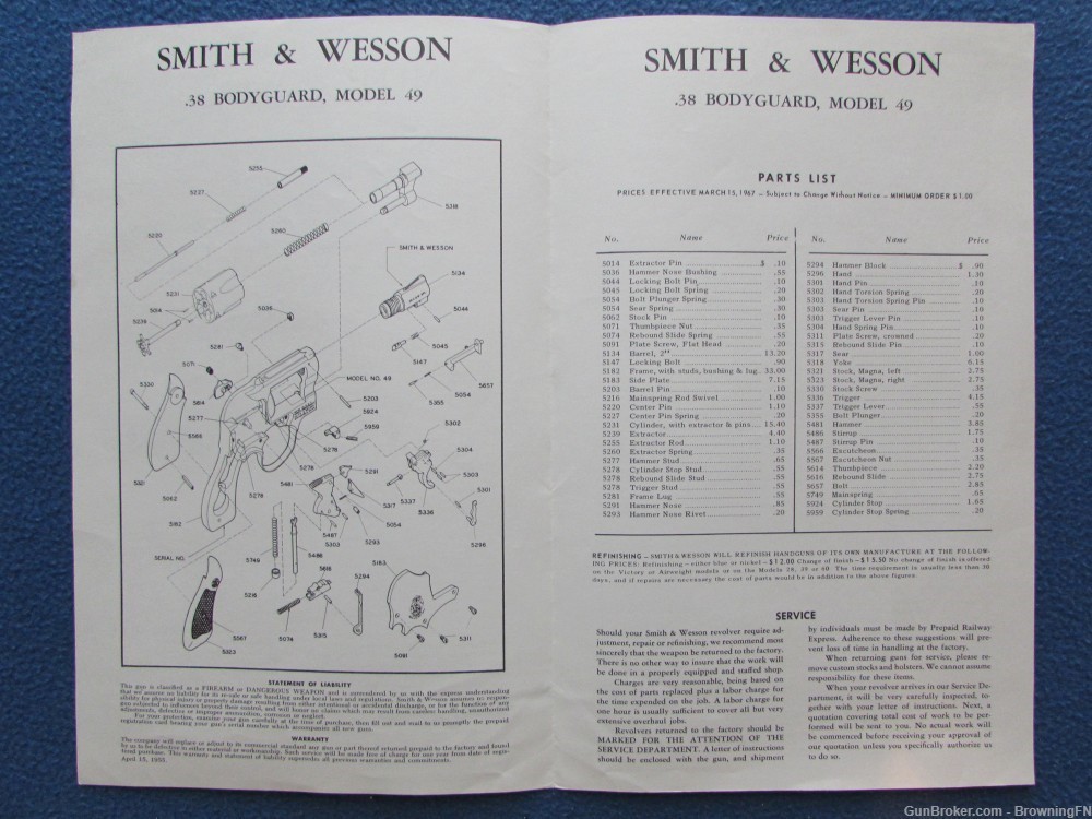 Vintage Smith & Wesson Model 49 Owners Instruction Manual S&W .38 Bodyguard-img-1