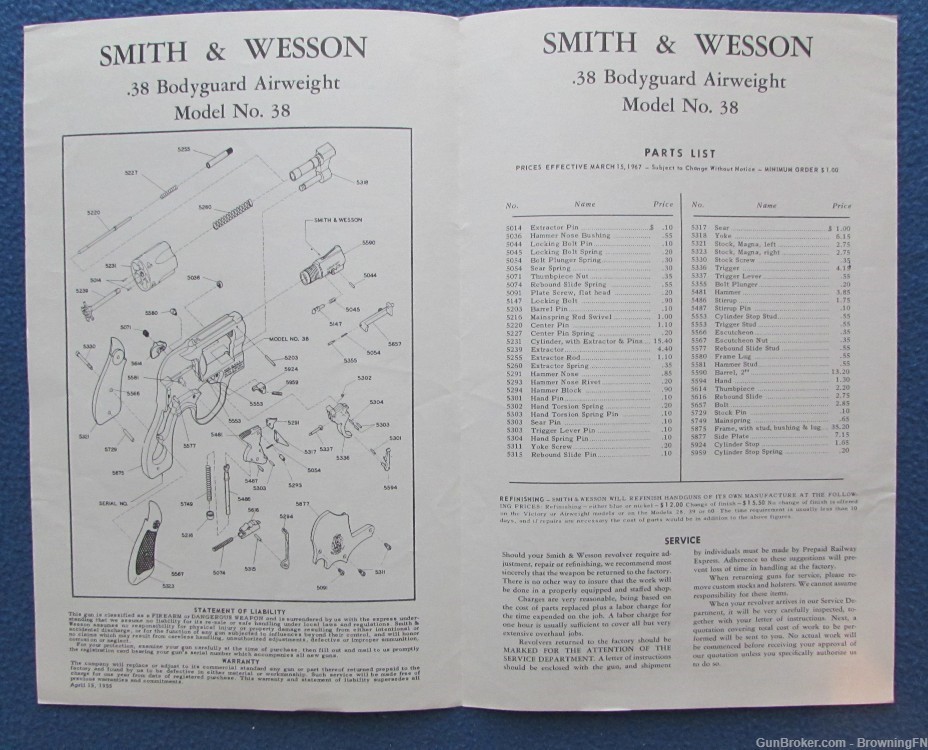 Vintage Smith & Wesson Model 38 Owners Instruction Manual .38 Bodyguard S&W-img-1