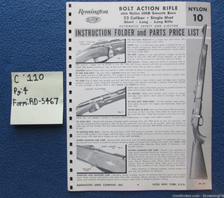 Vintage Remington Model Nylon 10 Owners Instruction Manual .22-img-0