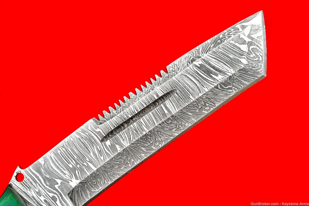 Badass Custom Forged Damascus Knife w/ Leather Sheath! AKA GREEN GOBLIN-img-7