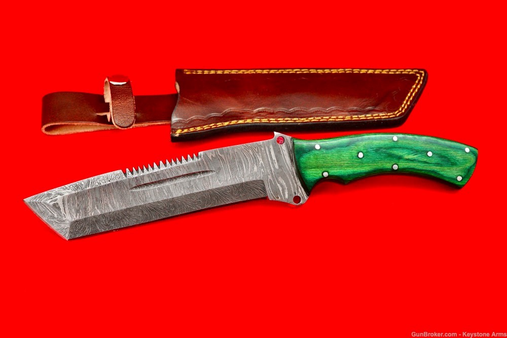 Badass Custom Forged Damascus Knife w/ Leather Sheath! AKA GREEN GOBLIN-img-9