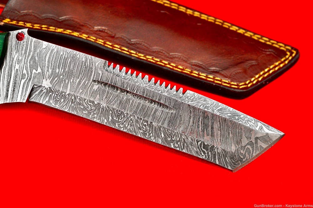 Badass Custom Forged Damascus Knife w/ Leather Sheath! AKA GREEN GOBLIN-img-5