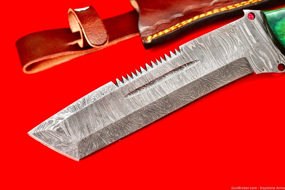 Badass Custom Forged Damascus Knife w/ Leather Sheath! AKA GREEN GOBLIN-img-2