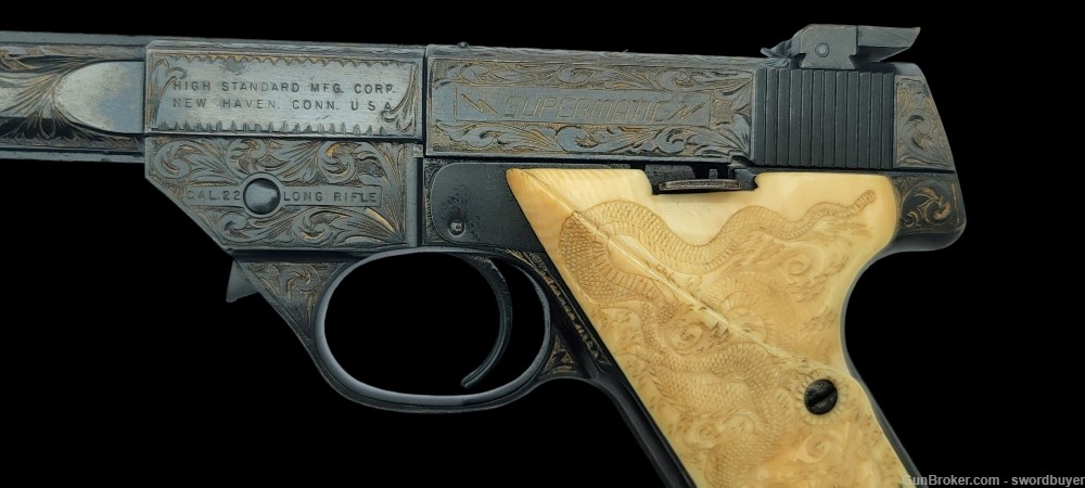 Custom Engraved HIGH STANDARD SUPERMATIC .22 Target Pistol -img-4