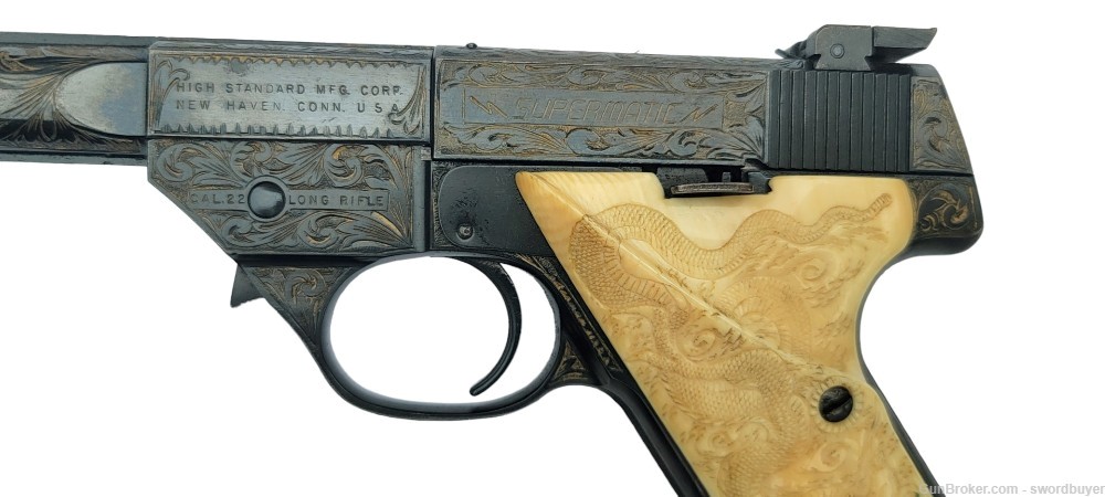 Custom Engraved HIGH STANDARD SUPERMATIC .22 Target Pistol -img-24