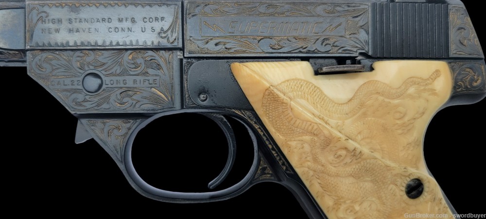 Custom Engraved HIGH STANDARD SUPERMATIC .22 Target Pistol -img-9