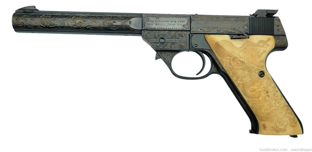 Custom Engraved HIGH STANDARD SUPERMATIC .22 Target Pistol -img-0