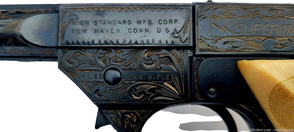 Custom Engraved HIGH STANDARD SUPERMATIC .22 Target Pistol -img-42