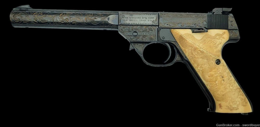 Custom Engraved HIGH STANDARD SUPERMATIC .22 Target Pistol -img-2