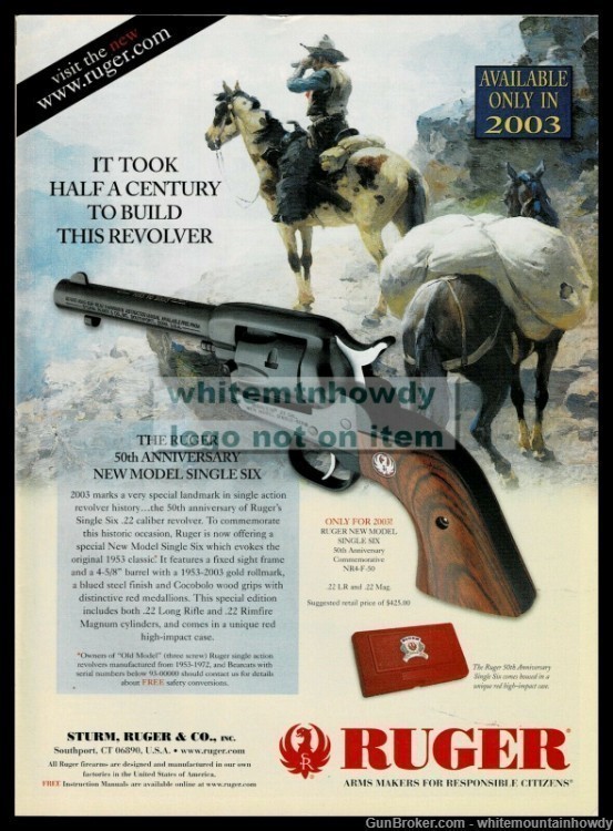 2003 RUGER 50th Anniversary New Model Single Six Revolver Original PRINT AD-img-0