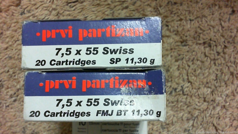  7.5x55 Swiss ammo ,2 boxes of prvi 1SP,1FMJ, and 1 box of 10 GP11-img-2