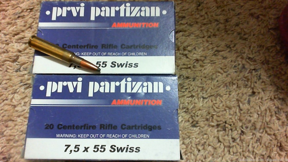  7.5x55 Swiss ammo ,2 boxes of prvi 1SP,1FMJ, and 1 box of 10 GP11-img-1