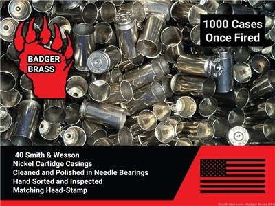 .40 SW Brass,1000 Once Fired Nickel Plated Brass,Matching Speer Head-Stamp