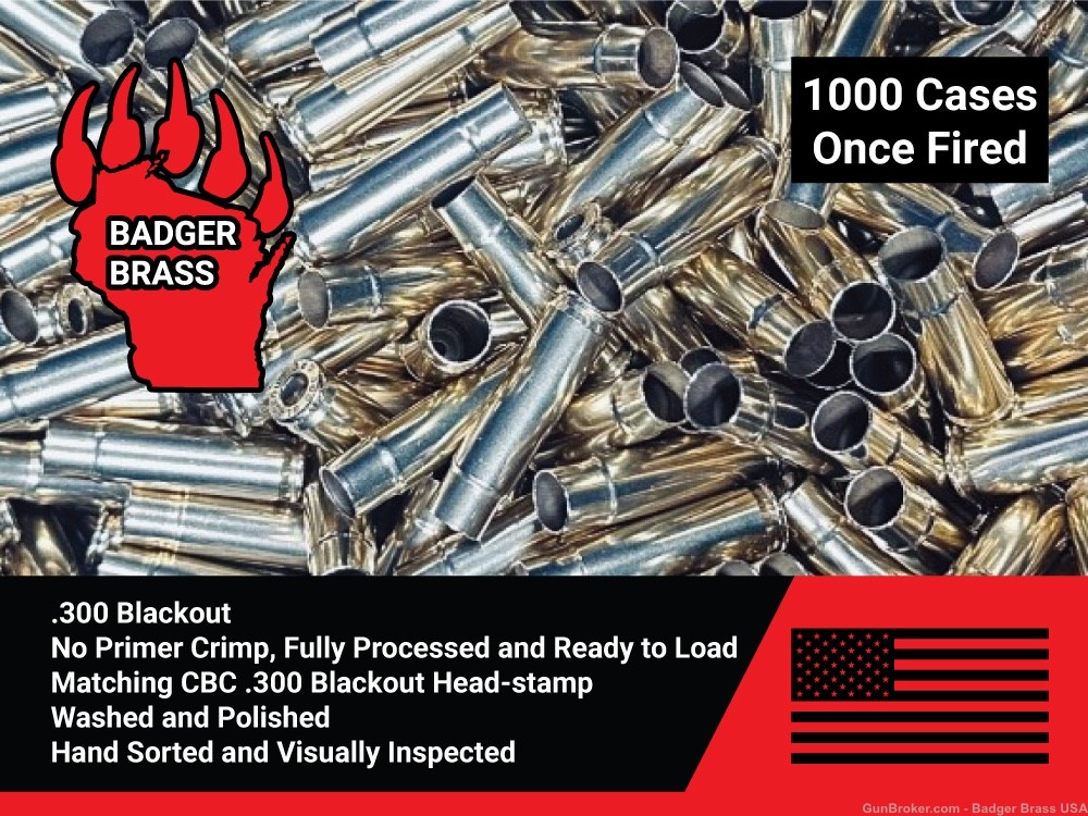 300 Blackout Brass,1000 Ready To Load,Once Fired,Matching “CBC” Head-stamp-img-0