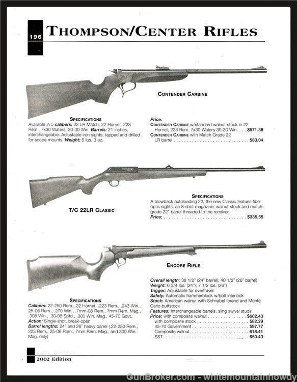 2002 THOMPSON CENTER ARMS Contender Carbine T/C Classic Encore Rifle AD-img-0
