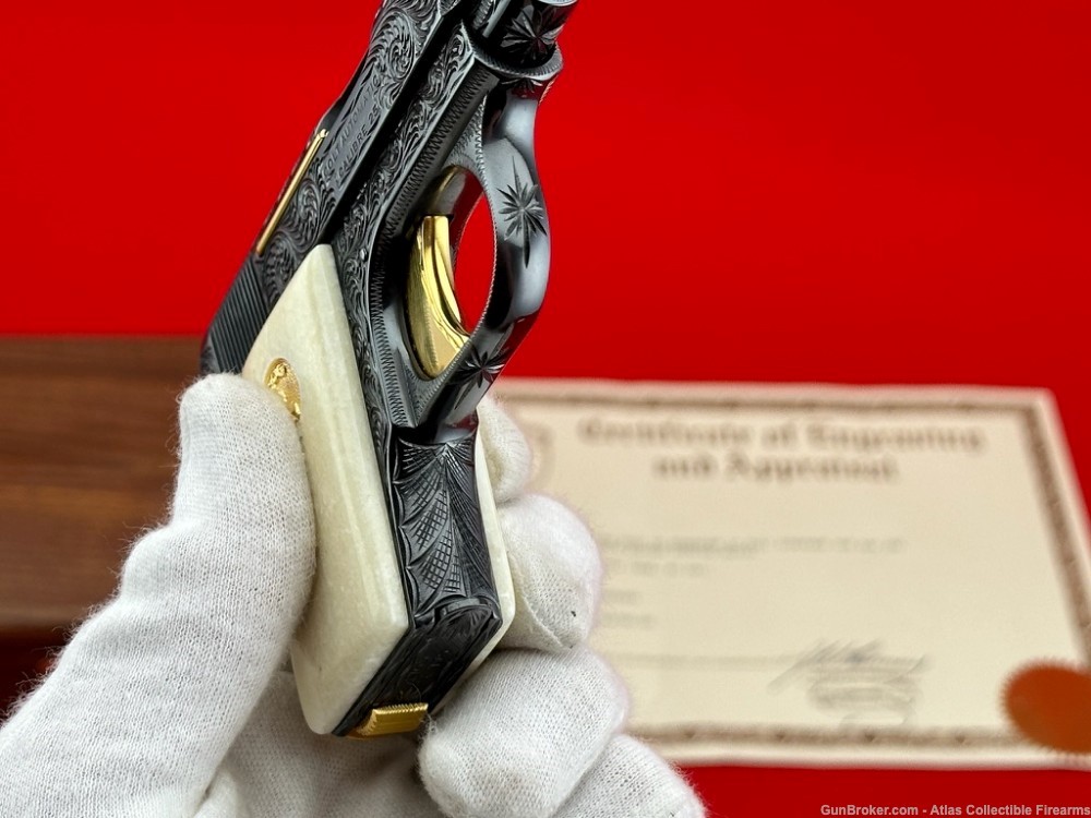 1921 Colt M1908 Vest Pocket 25 ACP Blue/Gold *HAND ENGRAVED & GIRAFFE BONE*-img-13