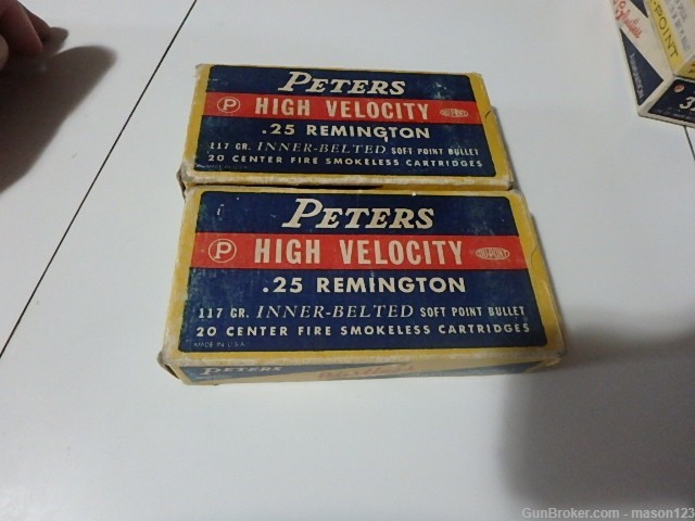 2 OLD BOXES PETERS IN 25 REMINGTON117 GR INNER BELTED  TOTAL 39 RDS-img-0
