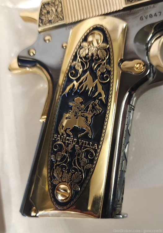 Colt Seattle Engraving Pancho Villa 24K Gold Black Chrome TT 45ACP Layaway-img-13