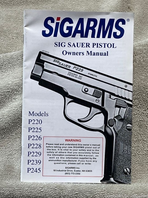 Sig Sauer Owner's Manual p220 p225 p226 p228 p229 p239 p245 printed 2001-img-0