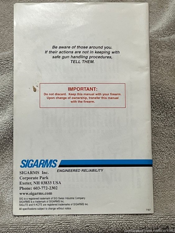 Sig Sauer Owner's Manual p220 p225 p226 p228 p229 p239  printed july 1997 -img-1